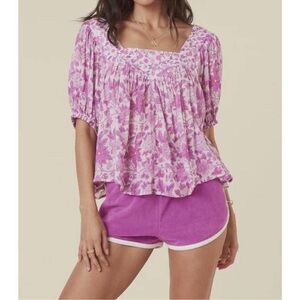 Spell & the Gypsy mossy lilac cottagecore feminine Pink Floral Blouse top S M